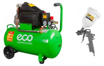 Компрессор ECO AE-251-1 (ресивер 25 л) + краскопульт